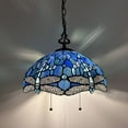 thumbnail image 3 of Tiffany Pendant Lights Plug In Blue Stained Glass Dragonfly LED Bulb Included for Dining Room Hotel Restaurant Cafe 16"W*16"D*75"H, 3 of 8