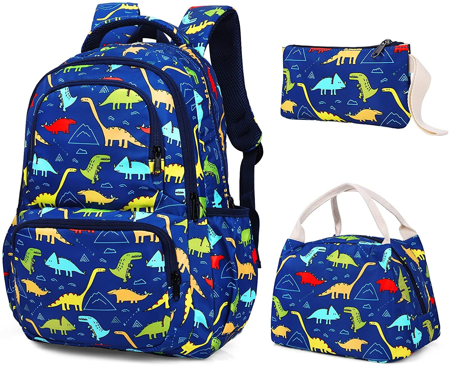 Dinosaur Backpack Cool Animal Rucksack School Lunch Bags Mini Pen Case 3PCS/Set 