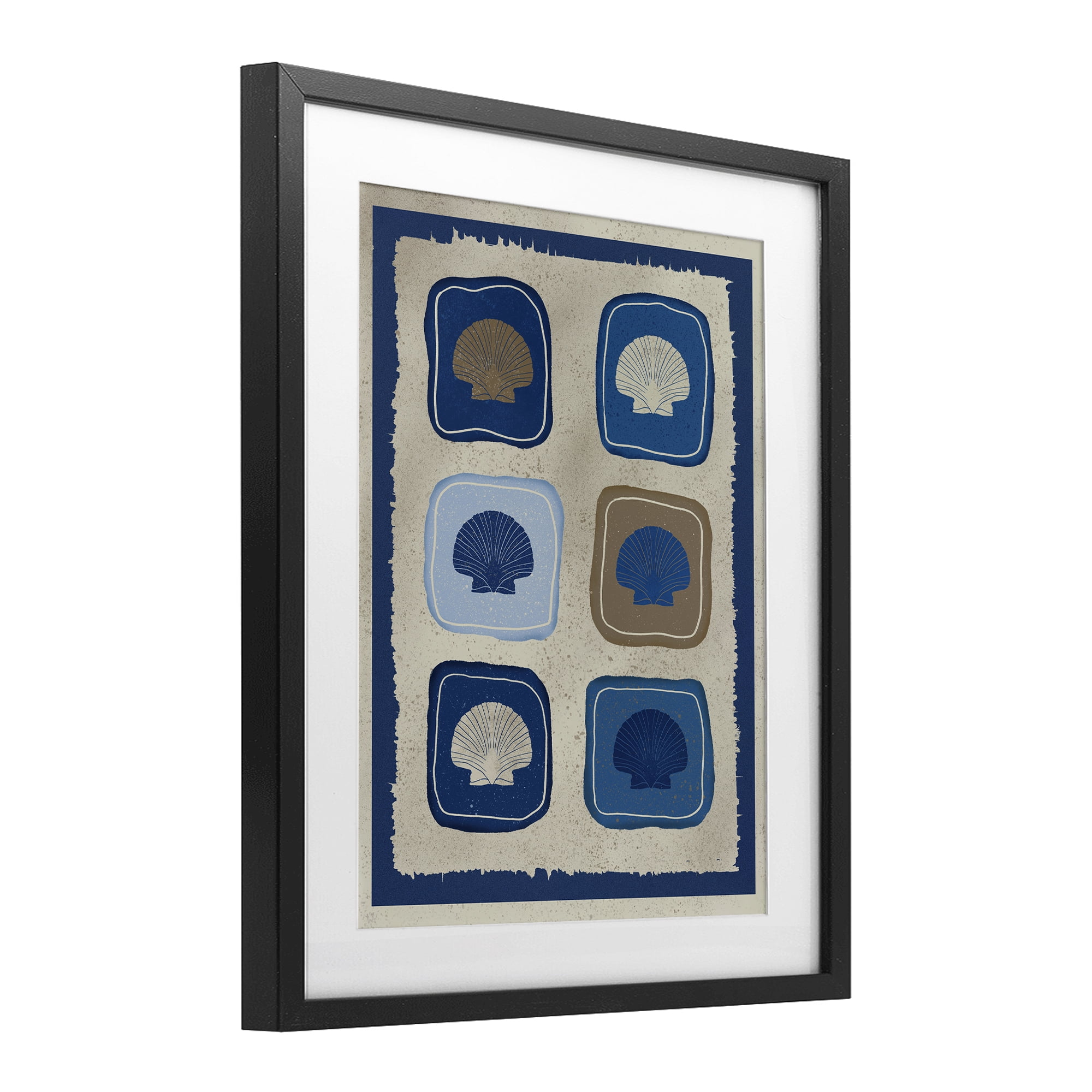 Stupell Industries Nautical Block Shells Black Framed Print Under Glass, design by Julia Frost