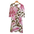 thumbnail image 6 of Pink Lilies Leopard Print Floral Fabric Flare Dress Square Neck Dress Elegant Female Fashion Printed Dress, 6 of 9
