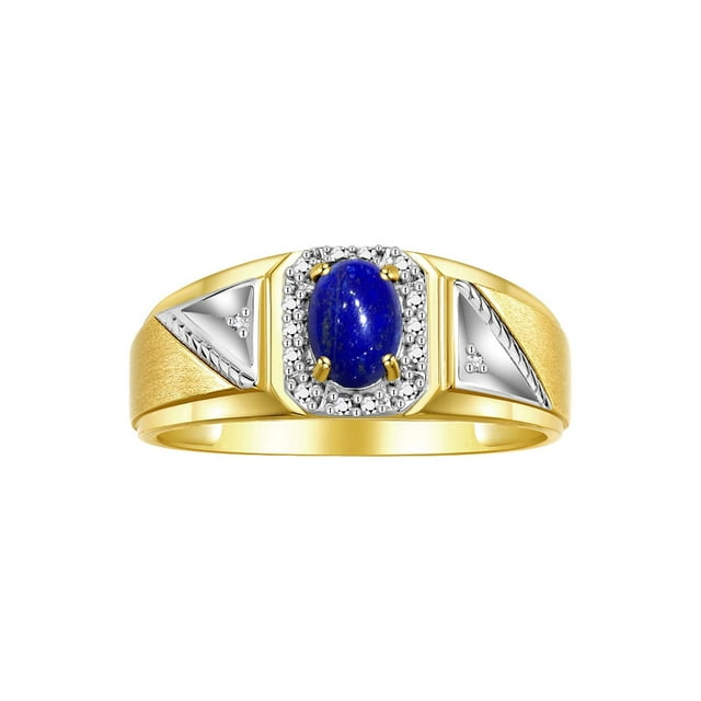 RYLOS Men's Rings 14K Yellow Gold Classic 7X5MM Oval Gemstone & Diamond Ring Lapis September Birthstone Rings For Men Size 10