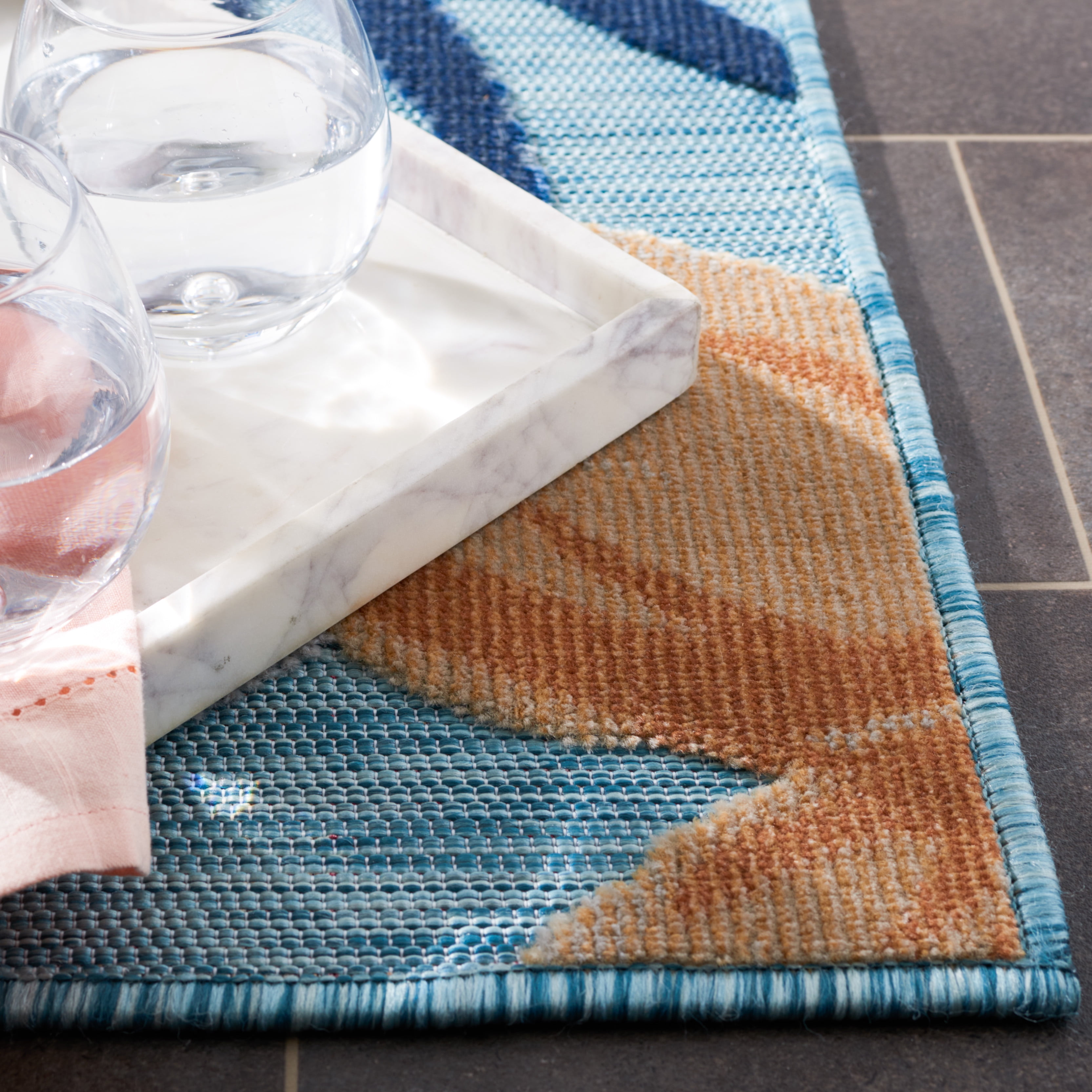 SAFAVIEH Cabana Caris Floral Indoor/Outdoor Runner Rug, Aqua/Rust, 2' x 5'