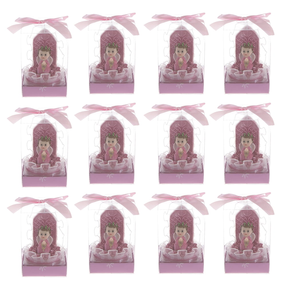 Mega Favors Keepsake Figurine 12 pcs Baby Girl Pink Angel Kneeling Praying In Rose Garden | Awesome Decorations or Party Favors | for Baptism, First Communion, Religious and Special Celebrations
