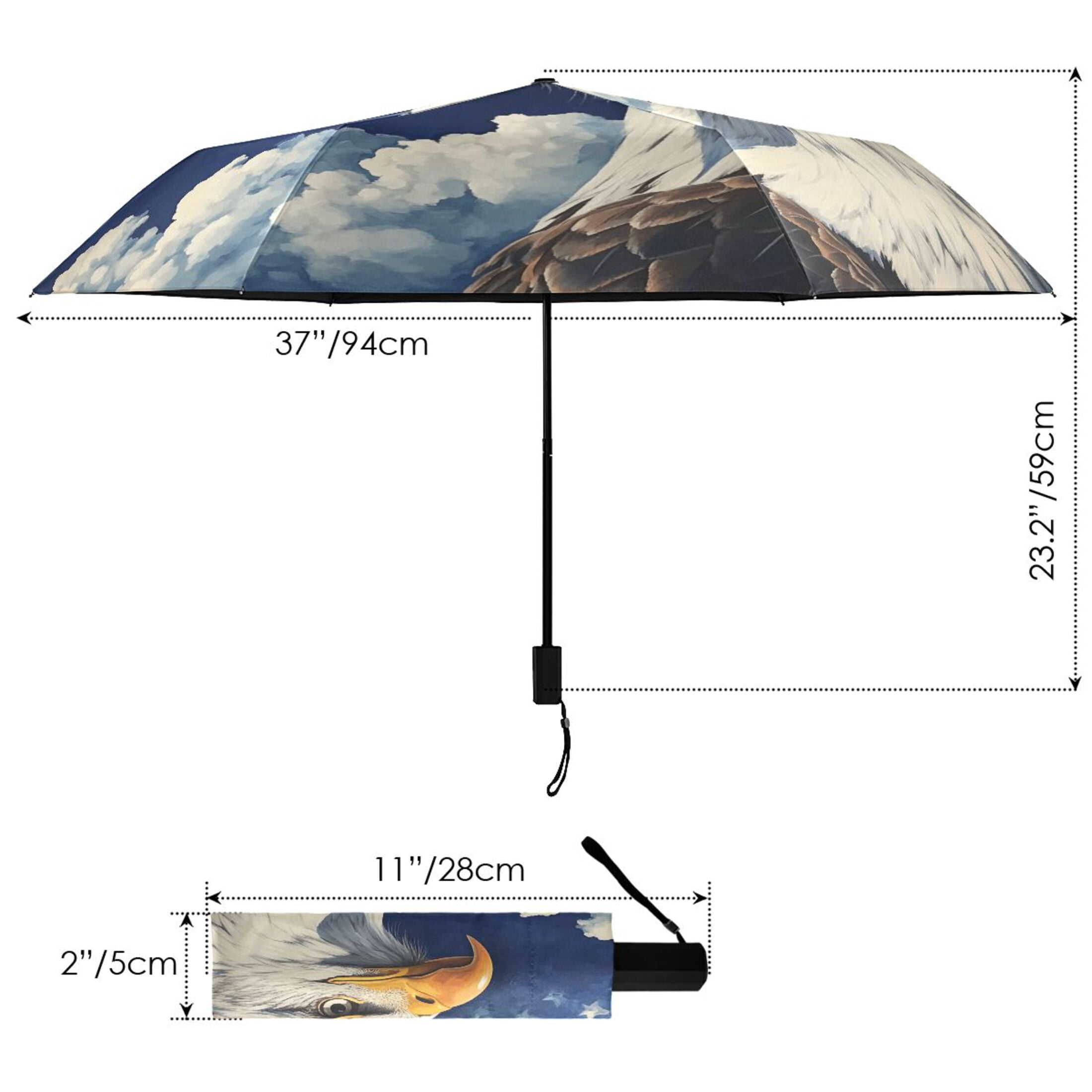 Compact Sun Umbrella Windproof Travel Umbrellas for Rain Strong Portable UV Protection American Flag and Eagle