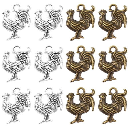 60 Pieces 2 Colors Antique Chicken Rooster Charms Tibetan Alloy Chicken Farm Animal Figures Dangle Pendants for DIY Bracelets Necklaces Jewelry Making Supplies