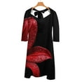 thumbnail image 6 of Red Lily Dark Background Water Drops Women's 3/4 Sleeve Dresses Elegant A-Line Midi Dress Flare Summer Casual Sundress, 6 of 9