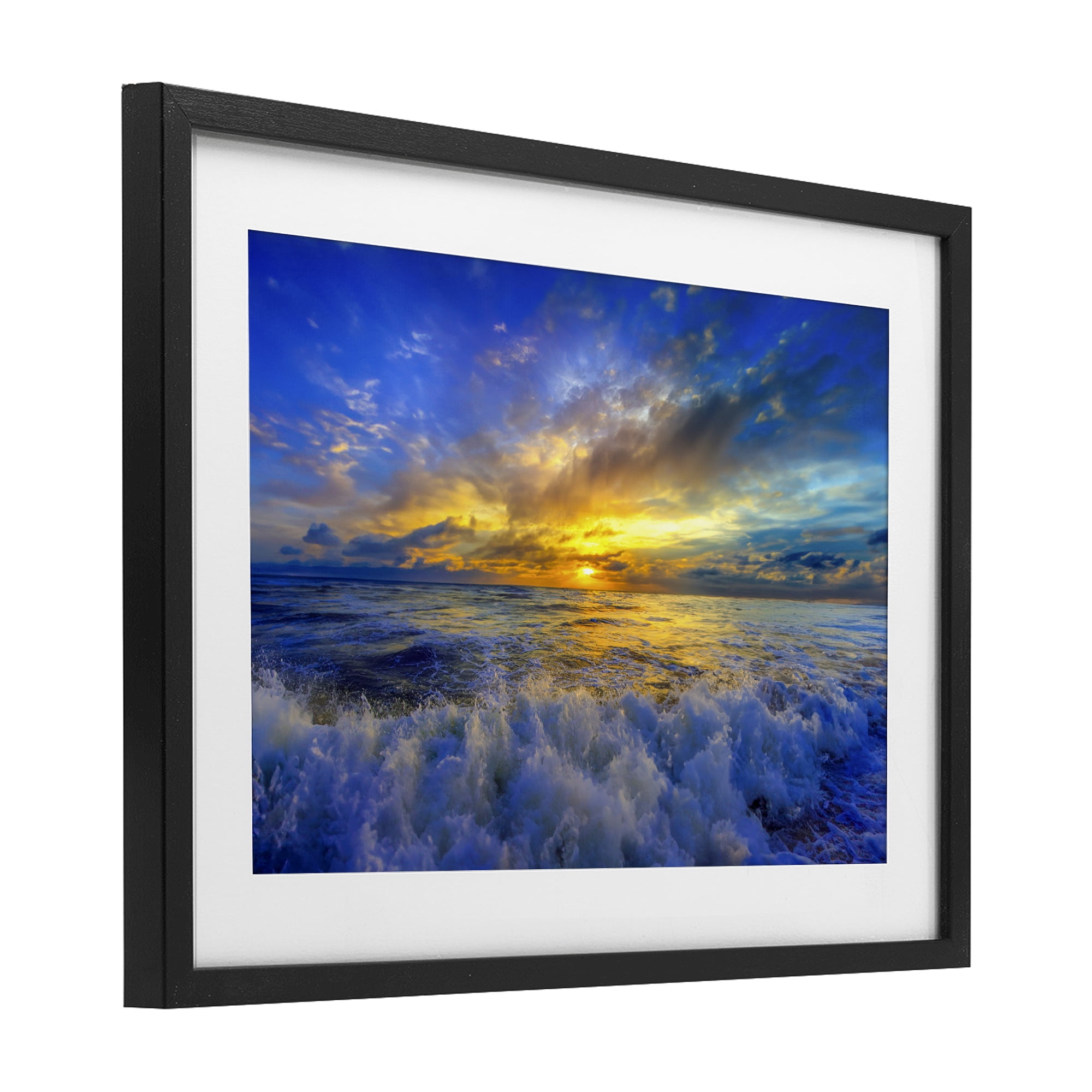 Stupell Industries Golden Blue Sunset over Waves Black Framed Print Under Glass, design by Eszra Tanner