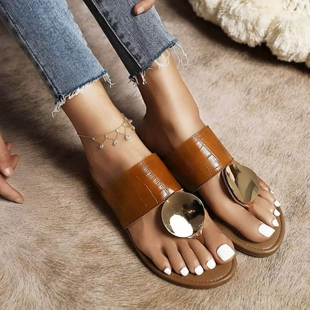 

NECHOLOGY Memory Foam Flip Flops Slippers for Women Leisure Roman Style Women s Solid Color Summer Women Flip Flops Yoga Mat Foam Brown 9