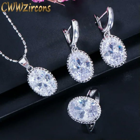 Trendy Purple Gems Cubic Zircon Round Women Earrings Necklace Rings Jewelry Sets