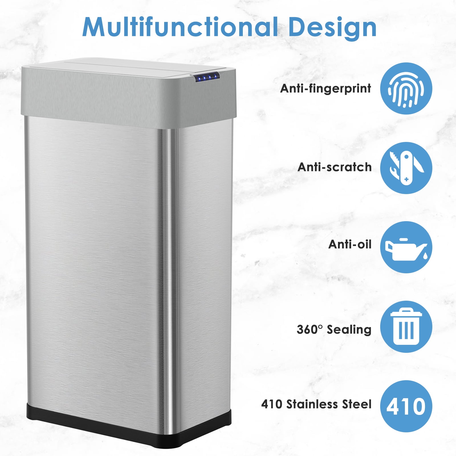 LAZY BUDDY 21 Gal Motion Sensor Trash Can Motion Sensor Garbage Bin, Touchless Brushed Wastebasket, 80L Stainless Steel Kitchen Bin W/Butterfly