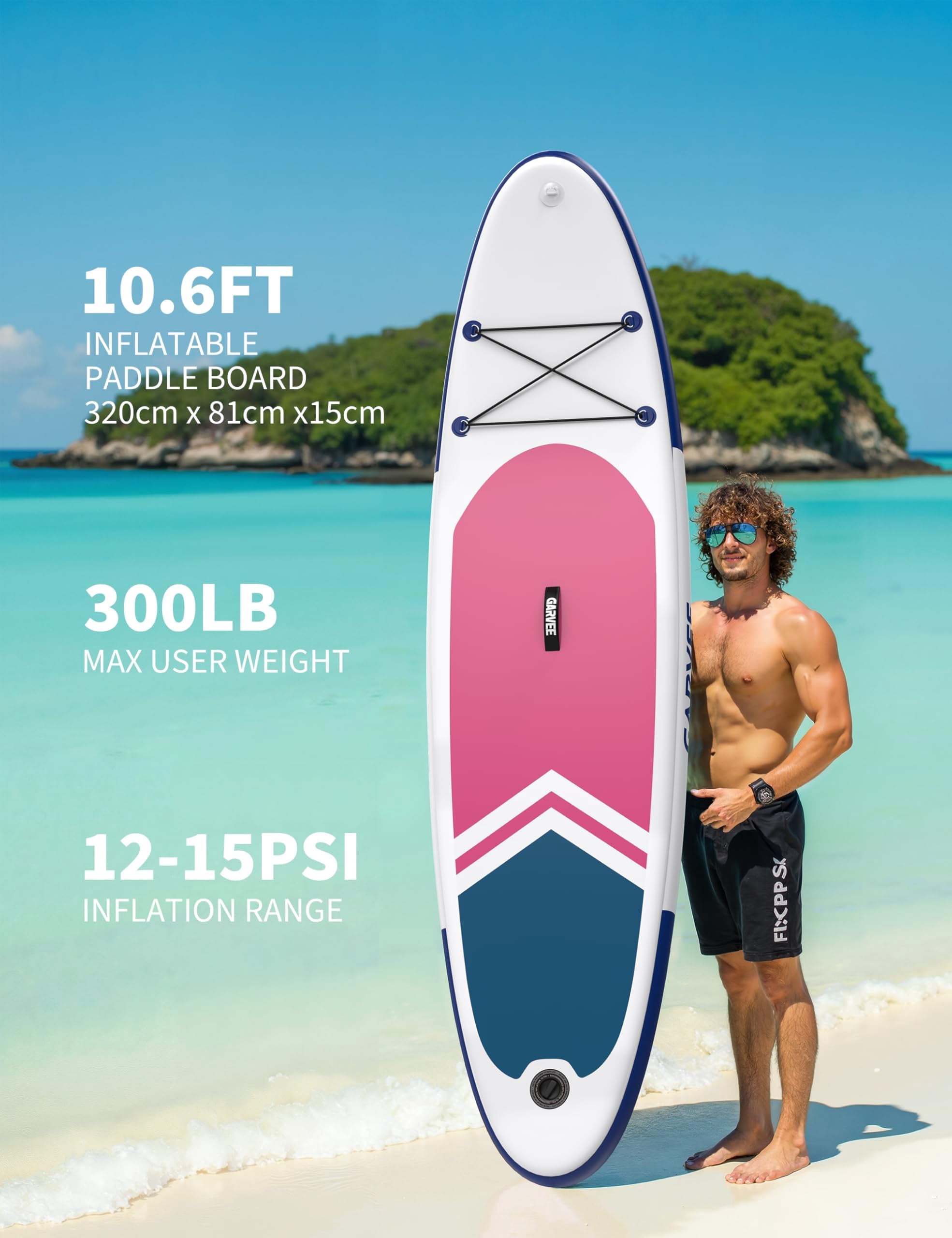 Inflatable Paddle Board for Adults, 10.6 ft Stand Up Paddle Board with Premium Accessories, Non-Slip EVA Deck, Ultra-Light Carry Bag Pump, SUP for Youth & Adults of All Skill Levels,Rose