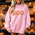 thumbnail image 2 of IAJDKMEK Womens Sweatshirt Halloween Print Top — Round Neck Loose Long Sleeve, Fall Tops for Women Festive Pullover,Pink M, 2 of 6