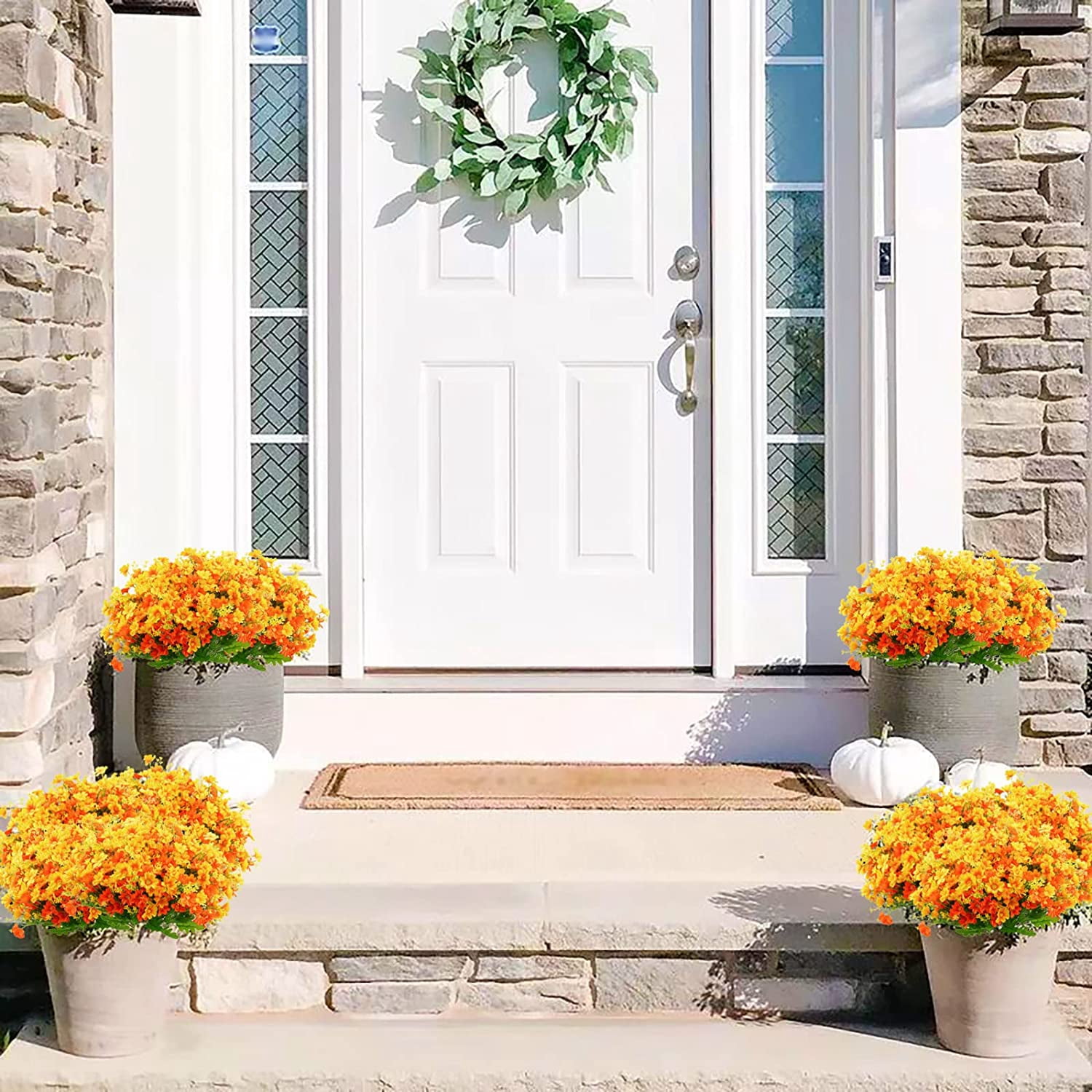 Artificial Flowers for Outdoors, 12 Bundles Fake Flowers Bulk UV Resistant Daisy Flowers Plastic Greenery Shrub Plant Window Box Flowers for Wedding Garden Home Porch Summer Decor White