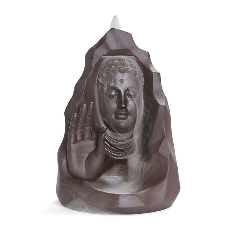 Purple Sand Buddha Sandalwood Incense Burner Waterfall Smoke Incense Holder Buddha's Palm Backflow Incense Burner Home Decoration