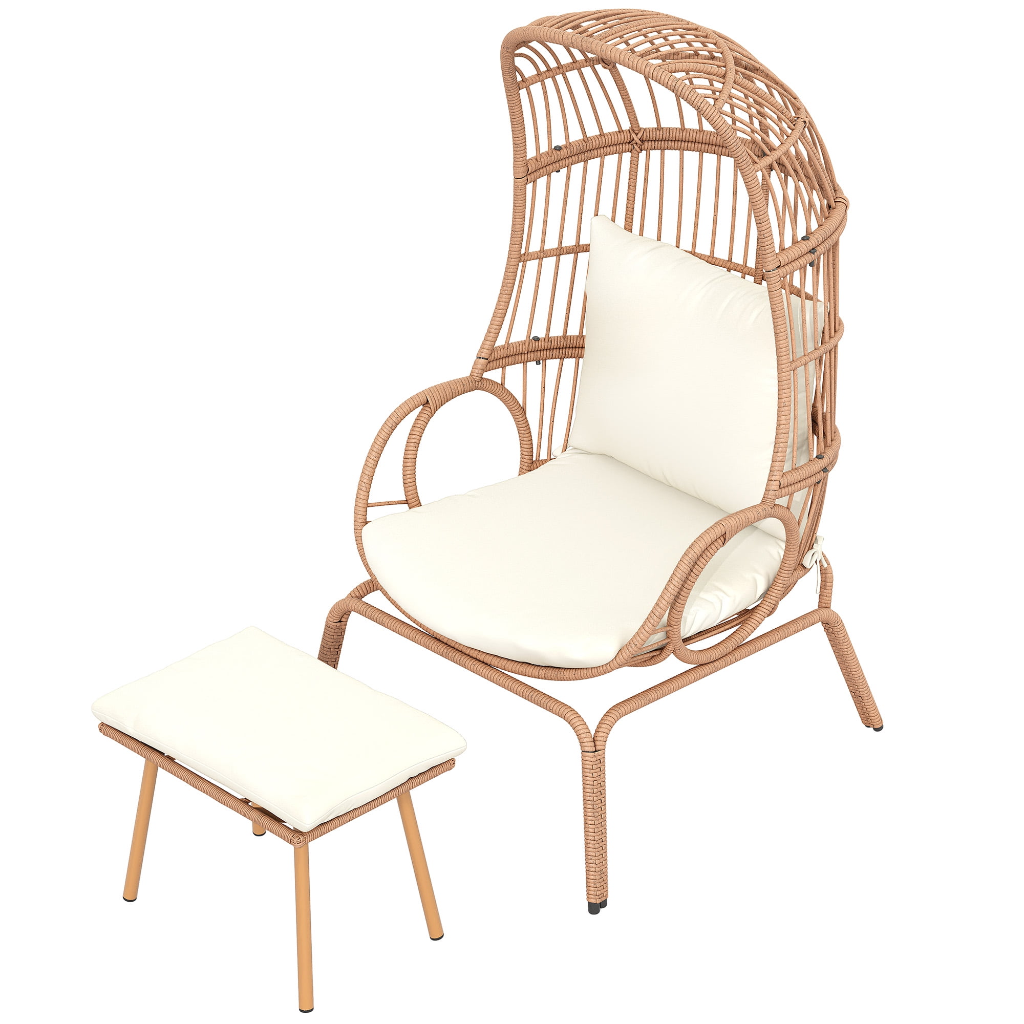 Uforic Patio Wicker Egg Chair with Ottoman, Outdoor Basket Lounge Chair with Footrest & Cushion - Beige