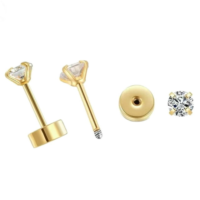 Boucles d'Oreilles Petites en Acier Inoxydable 316 à Quatre Compartiments Zircon, Bijou en Acier Titane