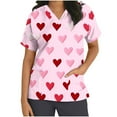 thumbnail image 2 of Valentines Day Scrub Tops Women, Heart Blouses for Women, Short Sleeve V Neck Shirts Women's Valentine's Day Printed Blouse with Pockets Nurse Tops Short Sleeved V-Neck Tops Shirt, 2 of 5