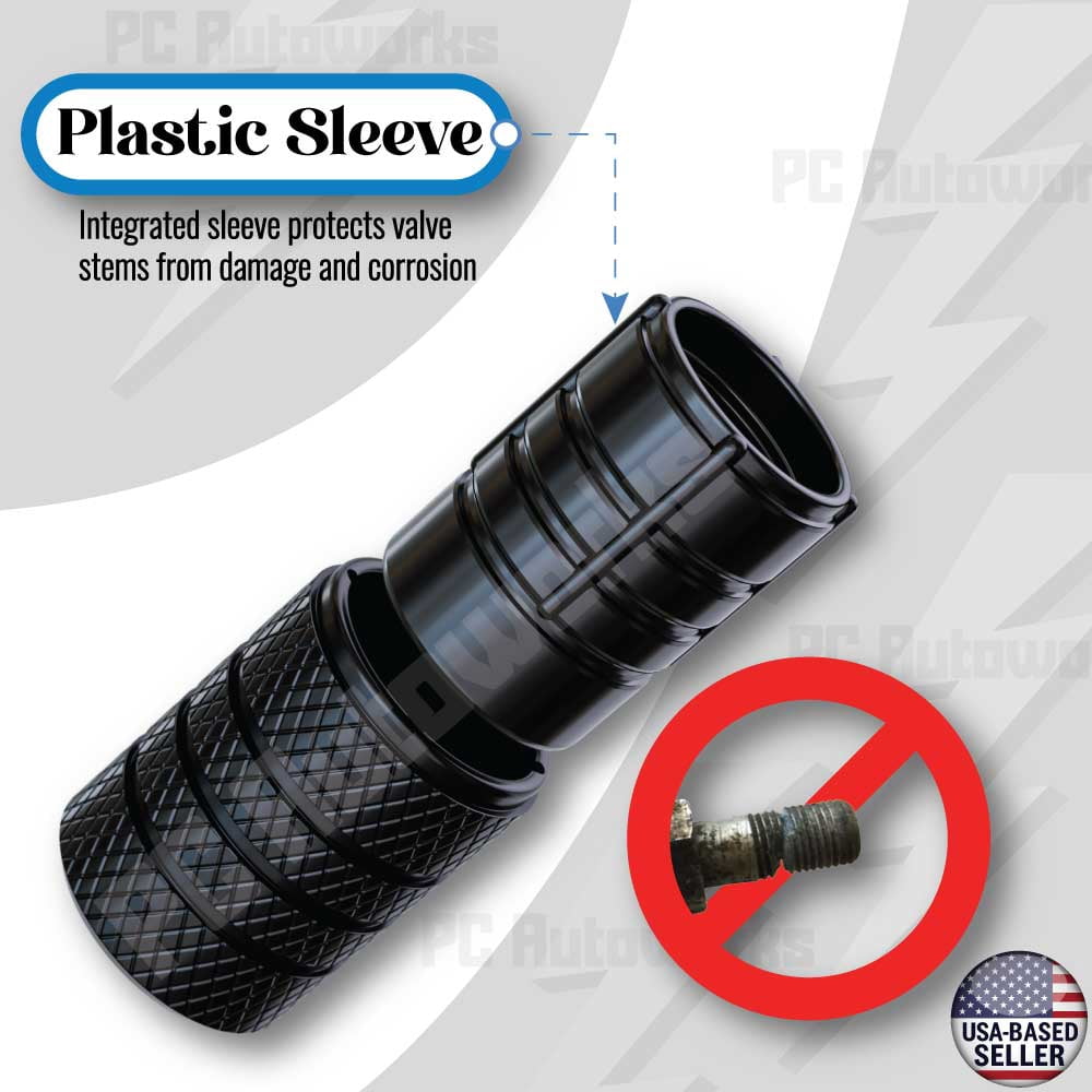 PC Autoworks Tire Valve Caps – Anti-Rust, Premium Anodized Aluminum, Corrosion-Resistant, Easy Install, Universal Fit – 1 pack/Set of 4 - Onyx