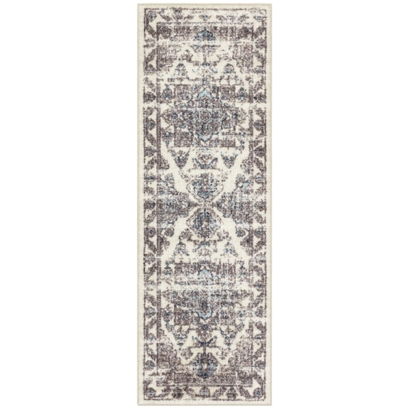 Maples Rugs Tapestry Farmhouse Medallion Taupe Grey Washable Hallway Runner Rug, 2' x 6'