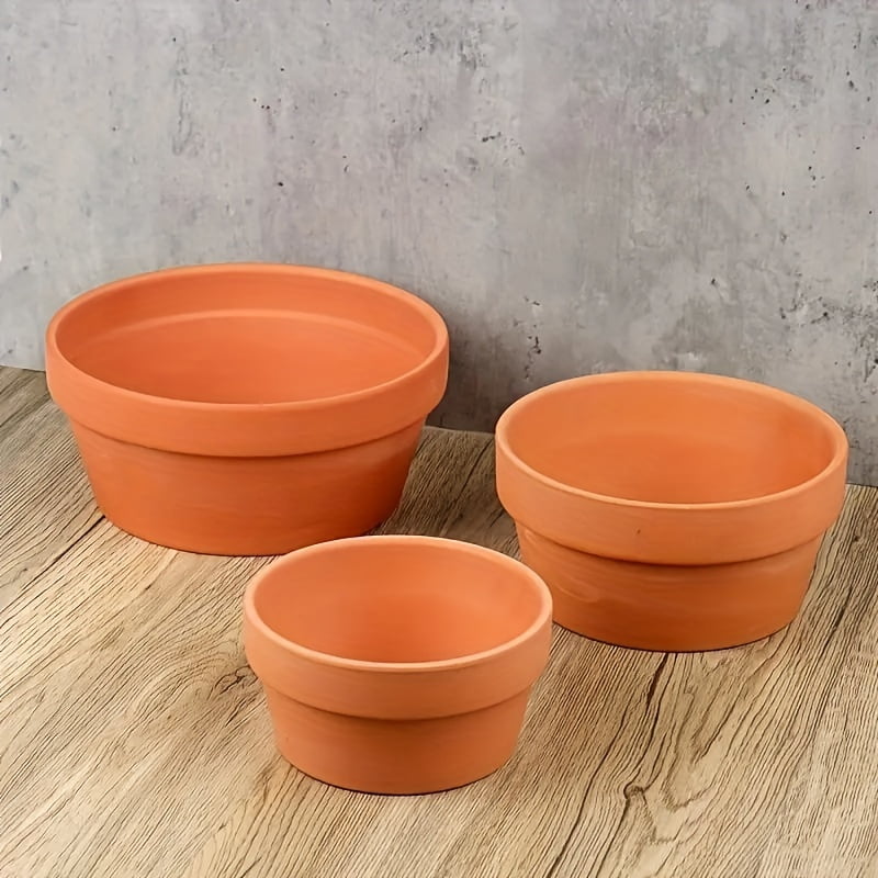 3 Sets, Shallow Terracotta Pots Plant Pots Clay Pottery Planter In Different Sizes(8.2inch/6.7inch/5.5inch) With Drainage Hole Cactus Succulent Flower Nursery Pots Great For Plants,Crafts
