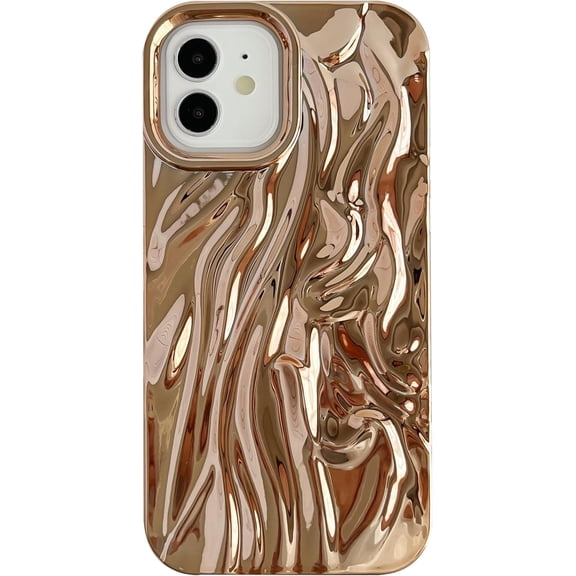 for iPhone 12 Case,Pleated Water Ripple Chrome Wave Pattern Soft Compatible with iPhone Case (Gold,iPhone 12)