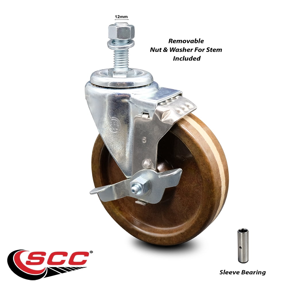 High Temperature Phenolic Swivel Threaded Stem Caster 5" x 1.25