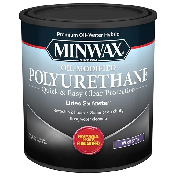 Minwax 630250444 Water-Based Oil-Modified Polyurethane, Warm Satin, Clear, 1 Quart, (1 Piece, 1 Pack)