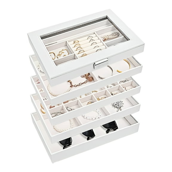Procase Stackable Thanksgiving Birthday Jewelry Boxes, Faux Leather, White