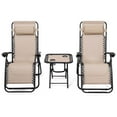 thumbnail image 3 of Gymax 3PC Zero Gravity Reclining Lounge Chairs Pillows Table Portable Folding Beige, 3 of 10