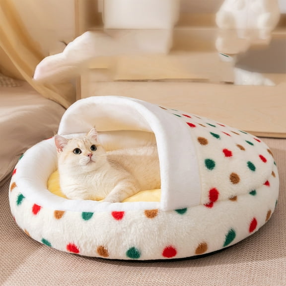 Nebwoak Cat Cave Bed for Small Dogs & Cats, Warm Winter Donut Pet Bed with Removable Cushion, Foldable Plush Cozy Dog Bed