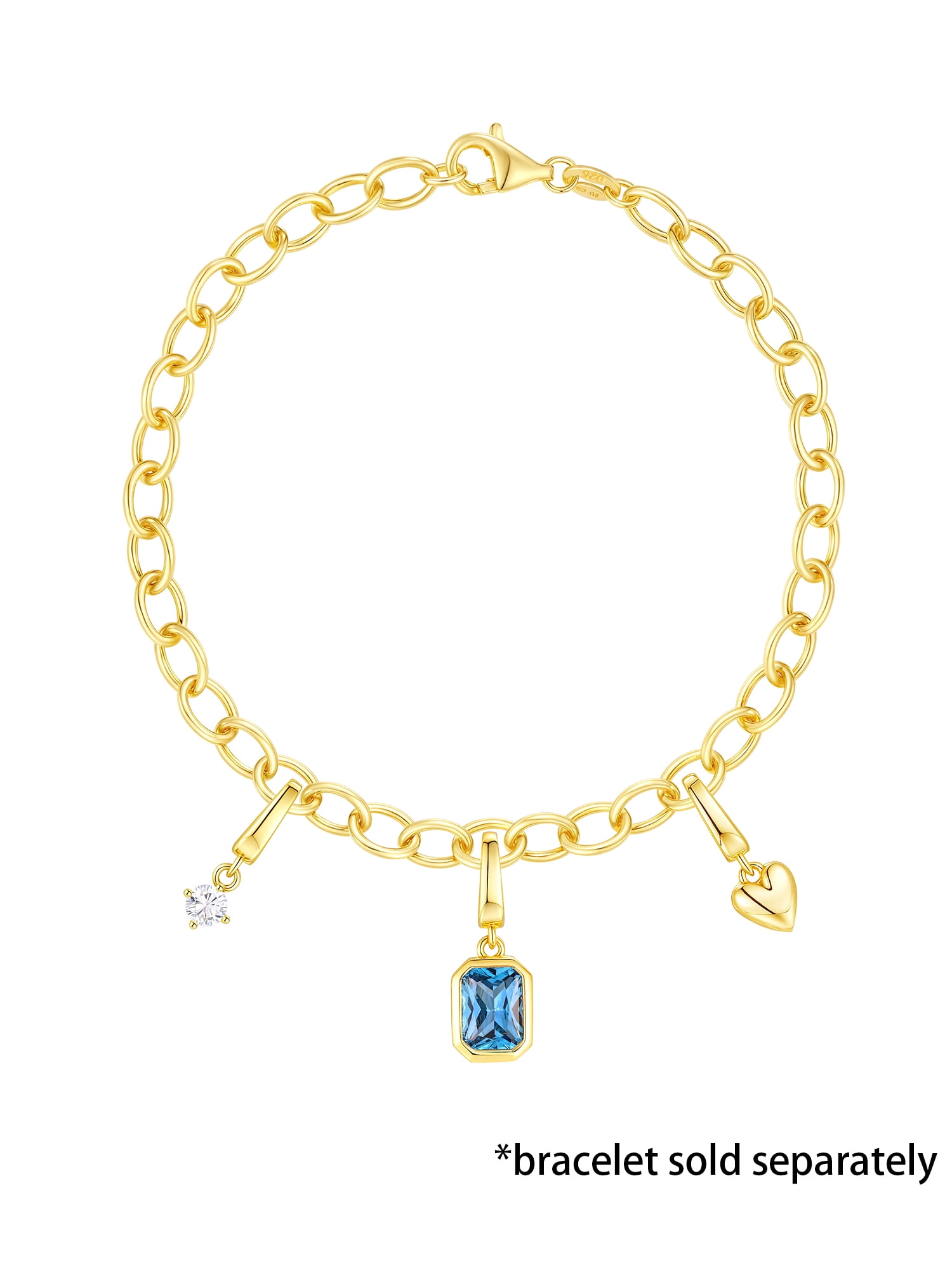 Brilliance Fine Jewelry Simulated Blue Topaz and Simulated Diamond Charm Set in 14KT Gold Plated Sterling Silver