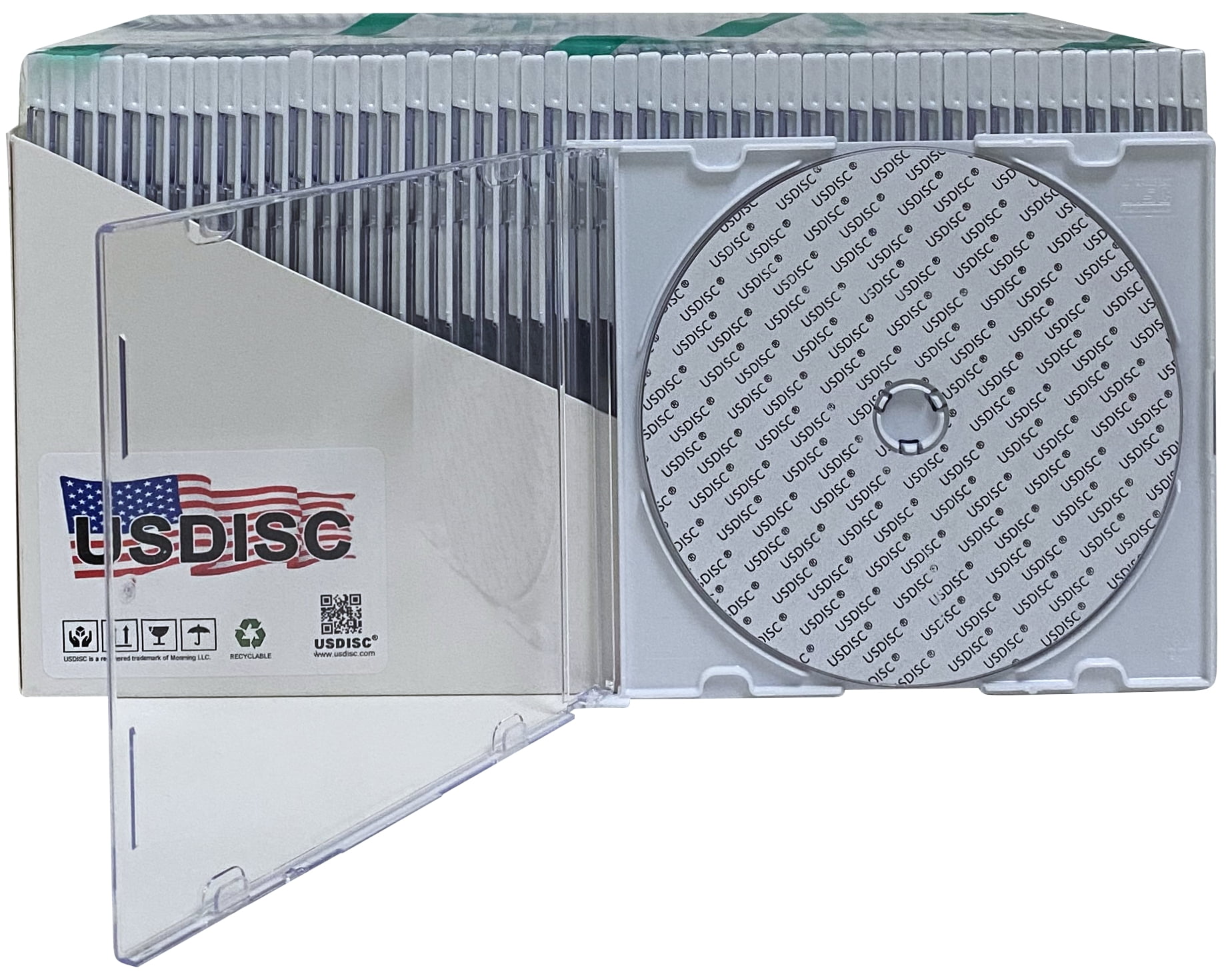 USDISC CD Jewel Cases Slimline 5.2mm, Single 1 Disc, White, Pack Of 100