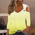 thumbnail image 2 of UAMVSH Cold Shoulder Blouses for Womens Elegant Eyelet V Neck 3/4 Sleeve Dressy Shirts Casual Gradient Cut out Tunic Tops(Large,Yellow), 2 of 5