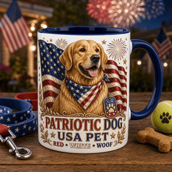 Patriotic Dog Mug 3D Effect USA Pet Coffee Cup for Dog Lovers 4th of July Gift