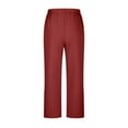 thumbnail image 5 of Women's Summer Pull-On Cropped Pants with Pockets Stretch Ankle Length Loose Fit Trousers Solid Palazzo Wide Leg Pants Red XXXL, 5 of 6
