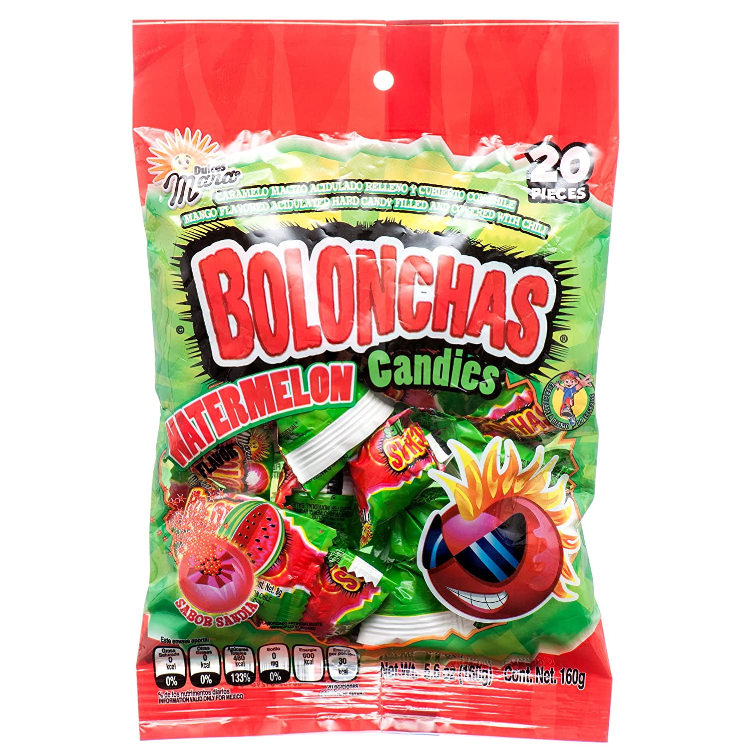 Dulces Mara Bolonchas Sandia Watermelon Flavor Mexican Candy (2 x 5.6 oz. Bags)