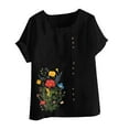 thumbnail image 4 of Taqqpue Cotton Linen Tops for Women Loose Fit Casual Roll Up Short Sleeve T-Shirt Trendy Cute Floral Print Blouse Crew Neck Buttons Shirts, 4 of 4