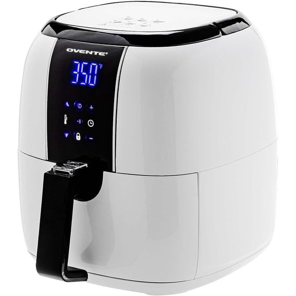 OVENTE Compact Air Fryer, 3.2 Quart Electric Hot Cooker with 1400W Power, Digital LED Touch Screen, Auto Shutoff, Dishwasher Safe Non-Stick Basket, Perfect for Healthy & Oilless Food, White FAD61302W