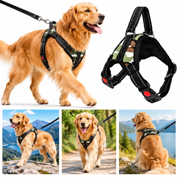 No-Pull Dog Harness, Adjustable Tactical Vest with Belt Buckle, Size L