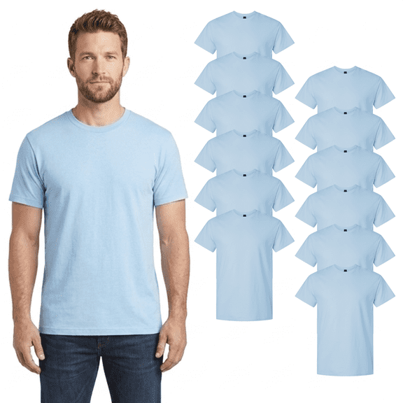 Gildan Classic Fit Men's Light Blue T-Shirt, Light Cotton 12 Pack Short Sleeve Crewneck Bulk Tee, L
