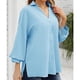 thumbnail image 3 of Camisa con botones para mujer, cuello en V, color puro, manga tres cuartos, camisa con cuello en V y botones para mujer, 3 of 6