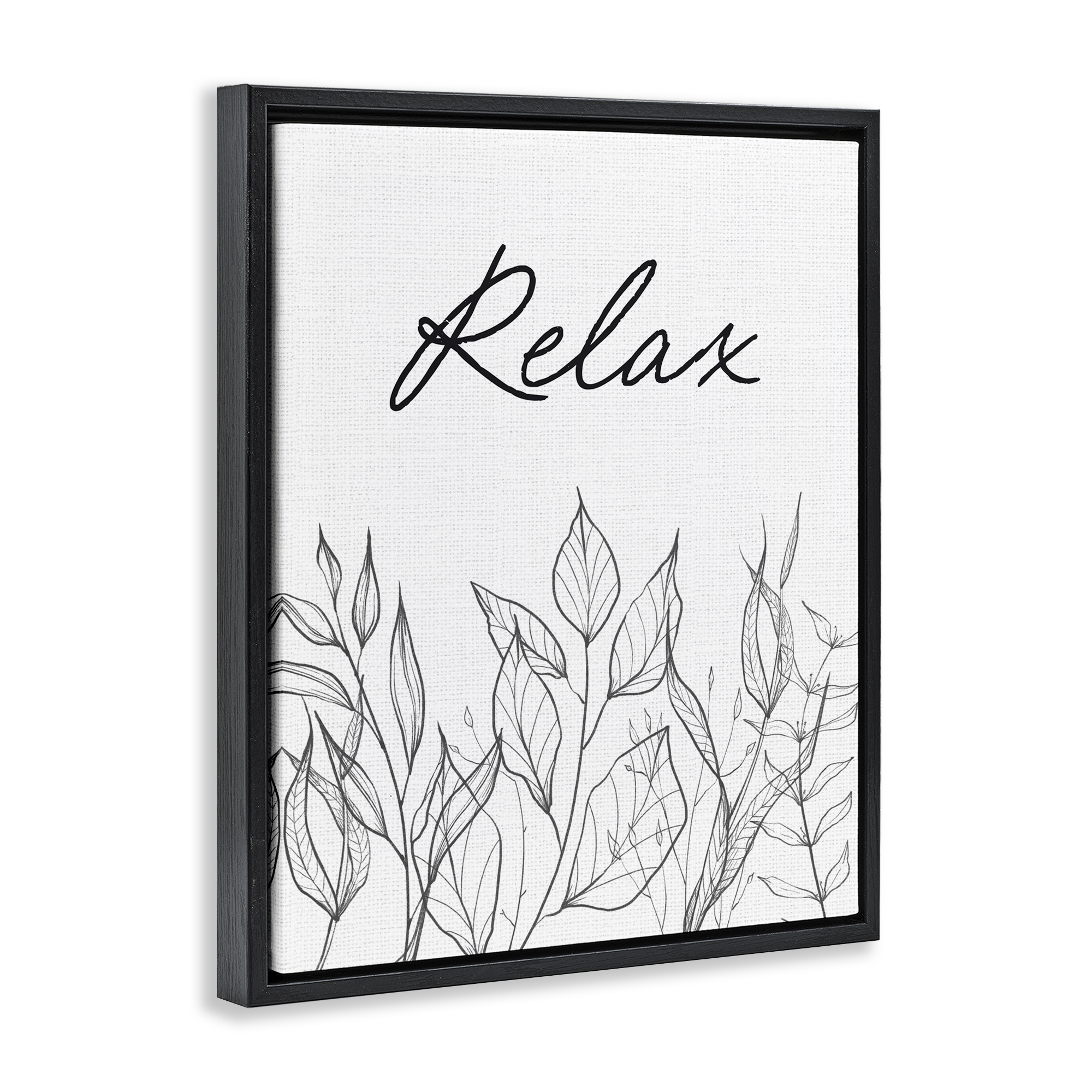 Relax with Leaf Outlines Black Framed Floater Canvas Wall Art, design by Lettered and Lined