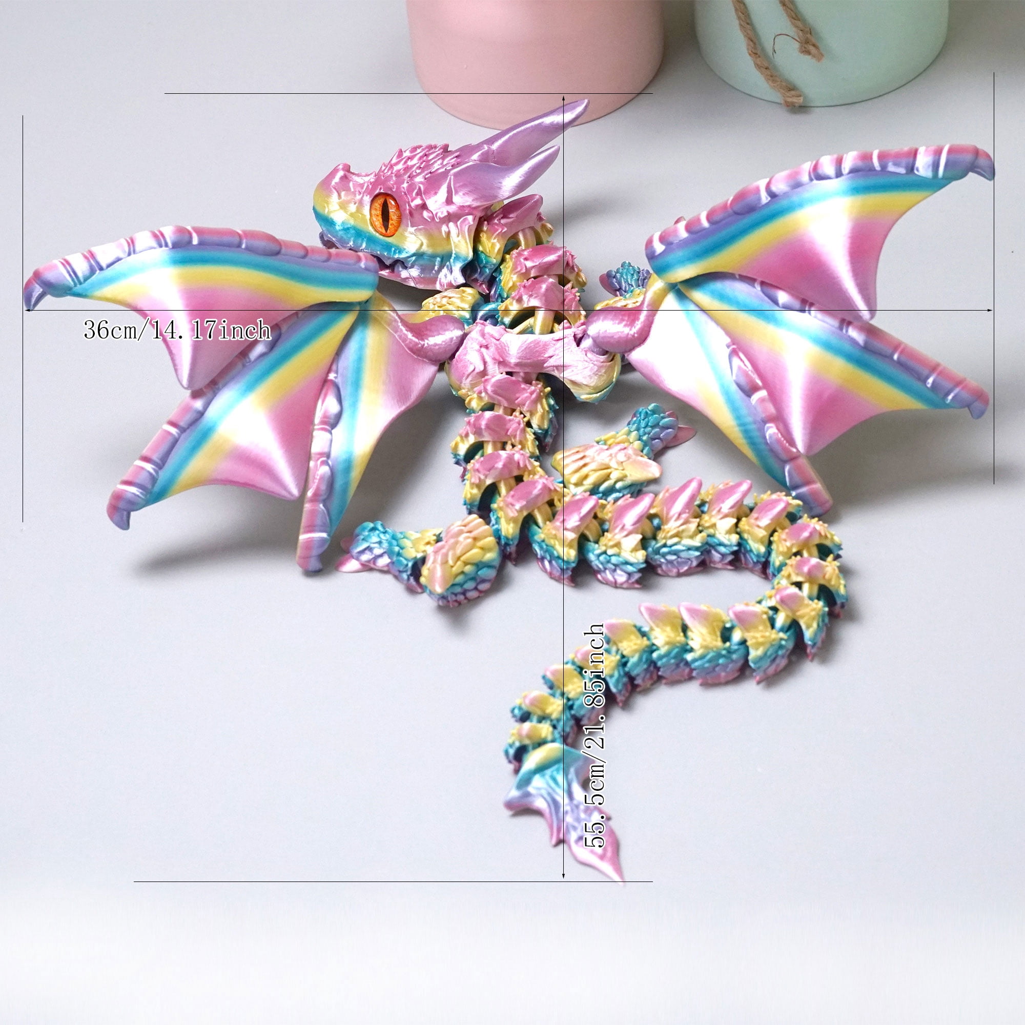 22inch 3D Printed Dragon with Wing,Flexible Joint Animal lacertid Figurines,Realistic Eyes, Home Office Decor,Fidget Toy for Adults Teens Boy Festival Gifts