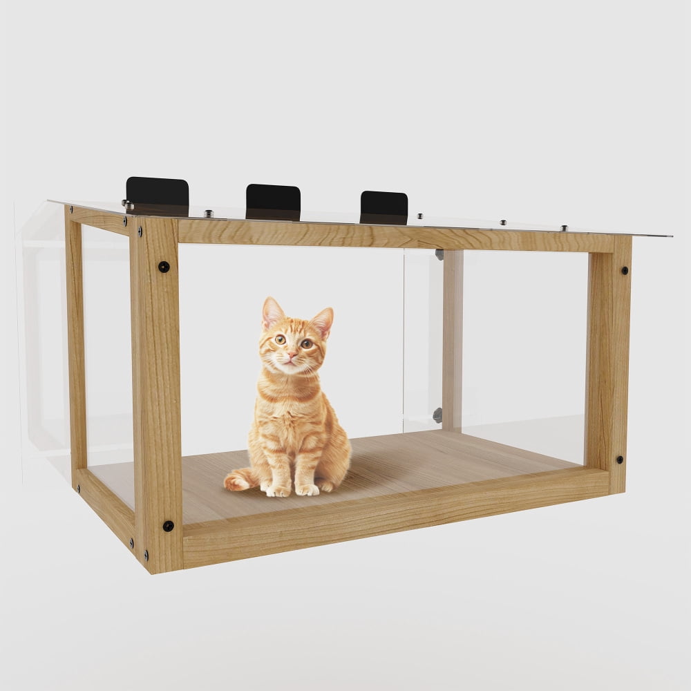 Waterproof Wooden Cat Window Perch - Outdoor Cat Box with Acrylic Panels, Weatherproof Cat Enclosure for Single Hung Windows