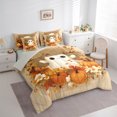 thumbnail image 4 of Manfei 3D Cute Ghost Bedding Comforter Set 7pcs for Teen, Jungle Orange Pumpkin Queen Bedding Sets, Rustic Groovy Flower Reversible Queen Sheet Sets, Microfiber Bedroom Decor, 4 of 8