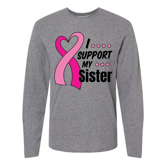 Inktastic Breast Cancer Awareness I Support My Sister with Pink Ribbon Long Sleeve T-Shirt