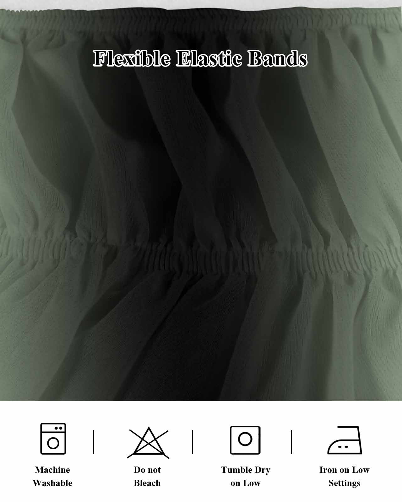 Sage Green Bed Skirt King Size 16" Drop and Black Gradient Ruffled Wrap Around Bed Skirts Adjustable Elastic Bedskirt Dust Ruffle for King Size Bed
