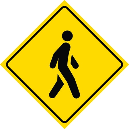 Yellow Diamond Caution Pedestrian Crossing Signs Commercial Plastic Square Sign, 12x12