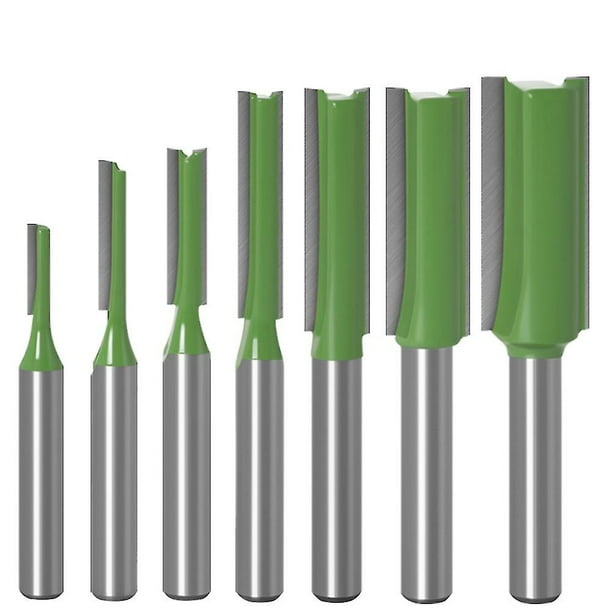 Fresa de broca recta de doble flauta, vástago de 1/4 pulgadas, 7 Uds., para enrutador de madera, carpintería
