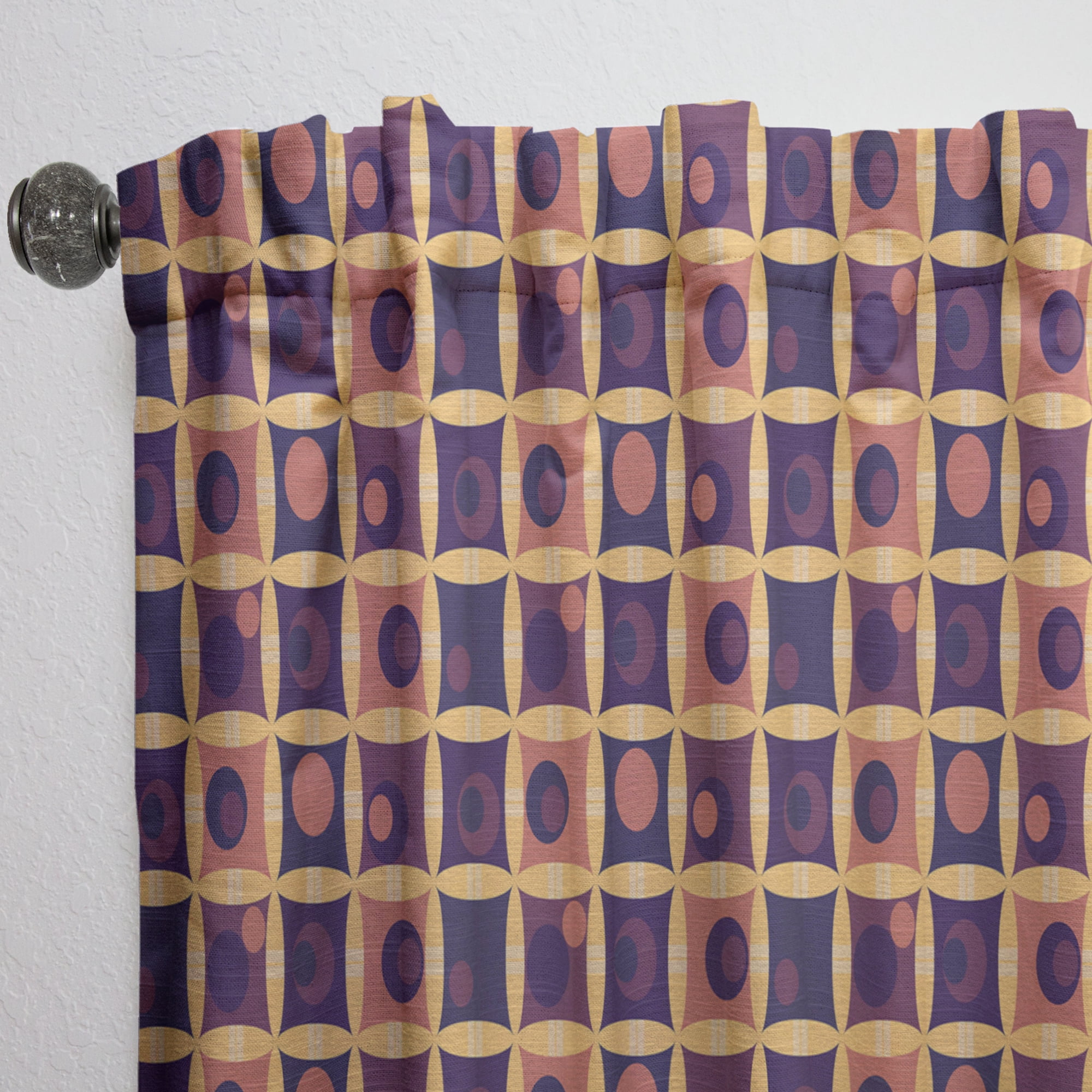 Designart 'Grid in Orange Retro' Mid-Century Modern Curtain Panel
